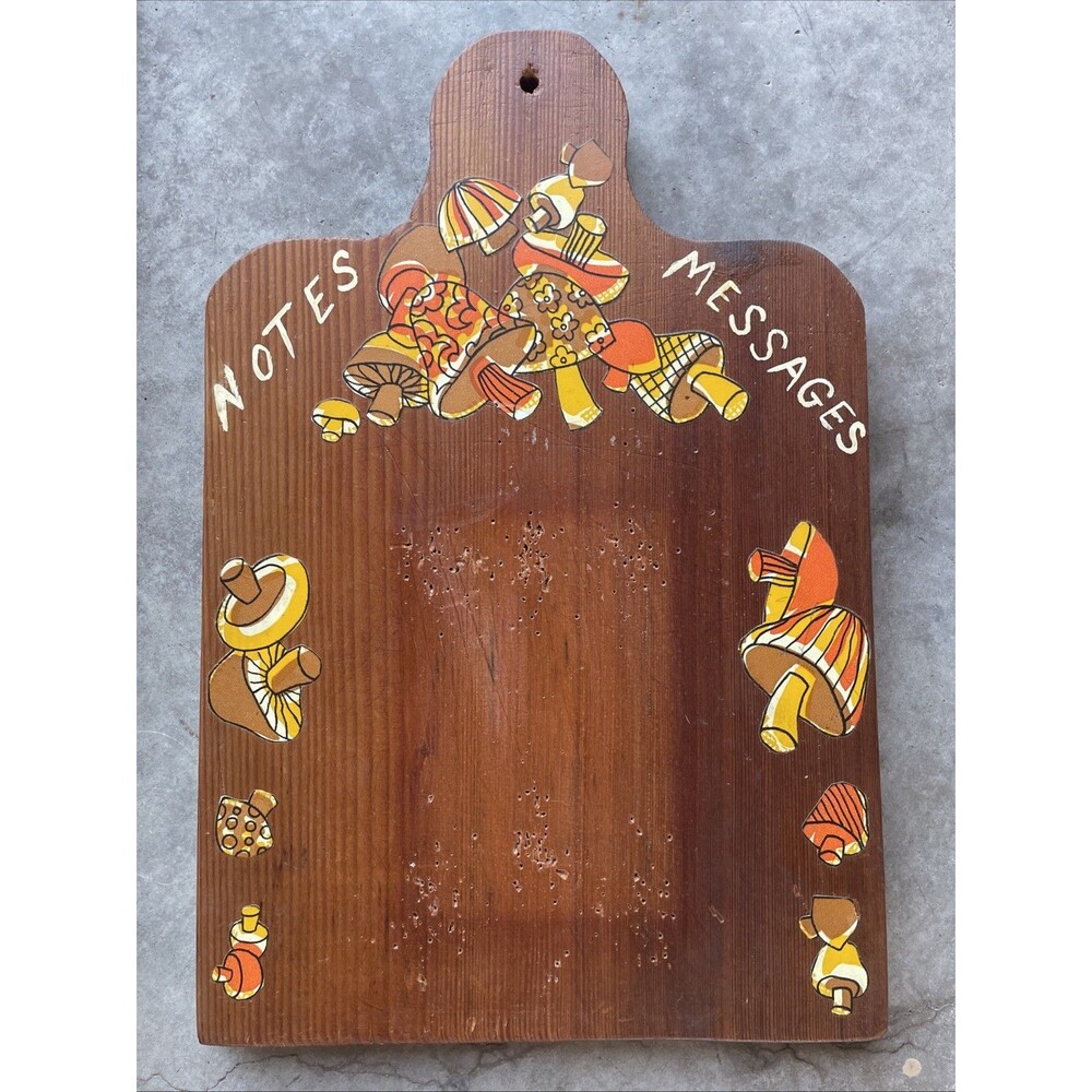 Vintage Homemade Mushroom Wooden Cutting Message Board Kitchen Decor Notes